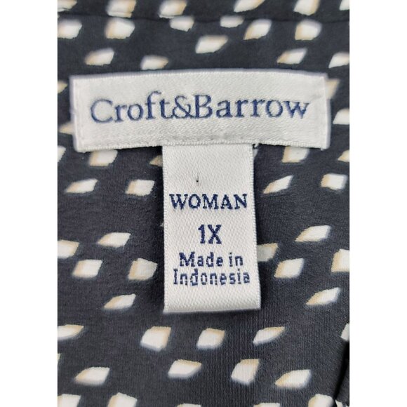 Croft & Barrow 1X V Neck Roll Tab Sleeve Polka Dot Blouse Ruched Sholder - Picture 6 of 11